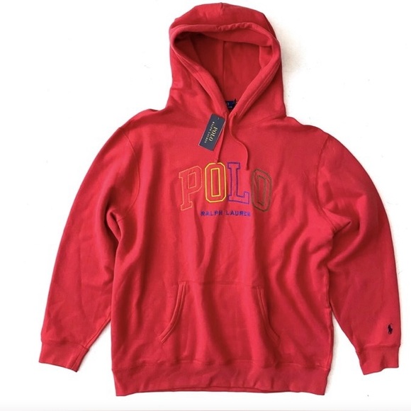 POLO Ralph Lauren Nwt Post Red Saddle Stitch Fleece Logo Hoodie Sweatshirt 2XL